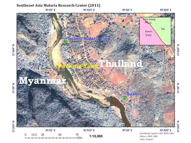 Satellite image of study areas in Thai/Myanmar border (Tha Song Yang, Tak, Thailand)